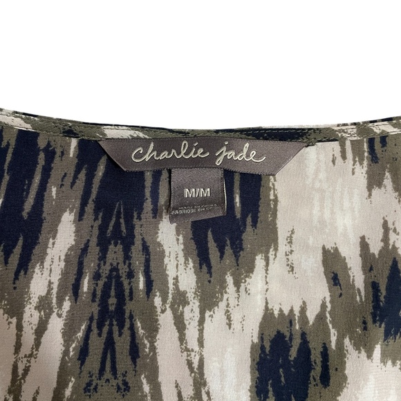 Charlie Jade Medium 100% Silk Brown Tan Side Zip Jumper Pockets Stunning - Picture 3 of 6